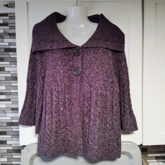 Cato Sweaters - Cato Purple Cardigan Button Sweater 3/4 Sleeves Sz-L